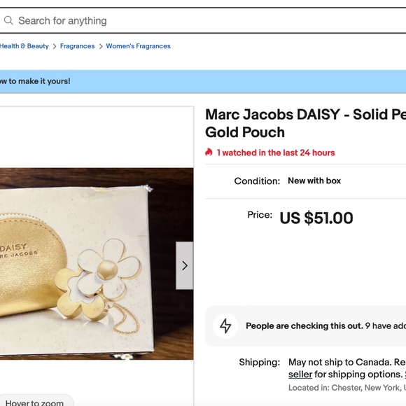 NEW IN BOX Marc Jacobs DAISY - Solid Perfume .02 Oz - Ring in Gold Pouch - Picture 8 of 8